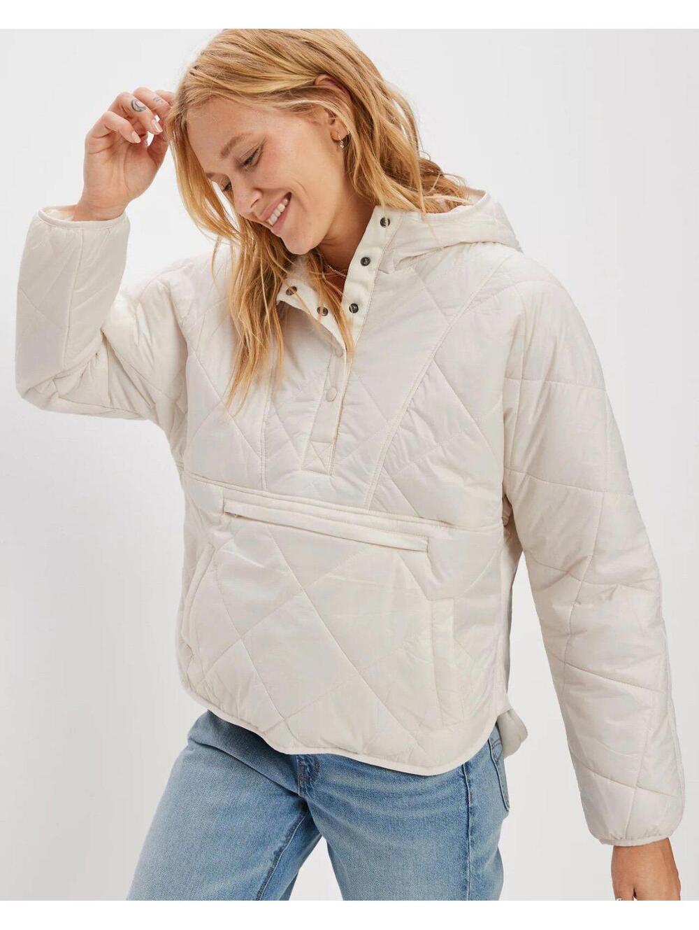American Eagle Off White Pullover Puffer Jacket Sz Sm EUC